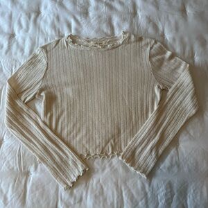 Molly Green Ribbed Long-Sleeve Crop Top in Cream
